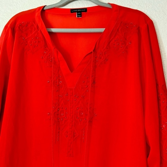 Lane Bryant Neon Orange Beaded Semi Sheer Blouse - Picture 4 of 6